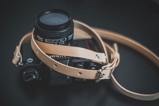 Wide adjustable leather camera strap for DSLR and heavy cameras