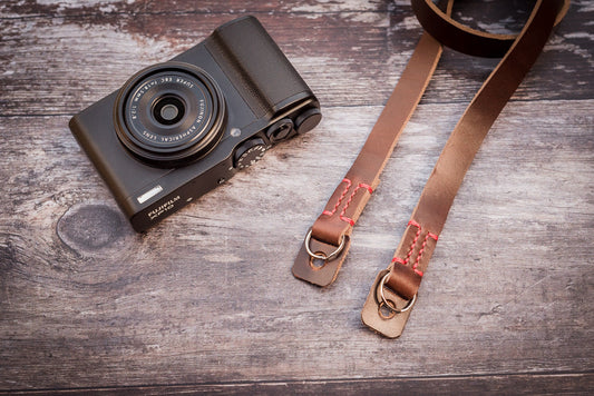 Granada premium brown Horween Chromexcel leather camera strap