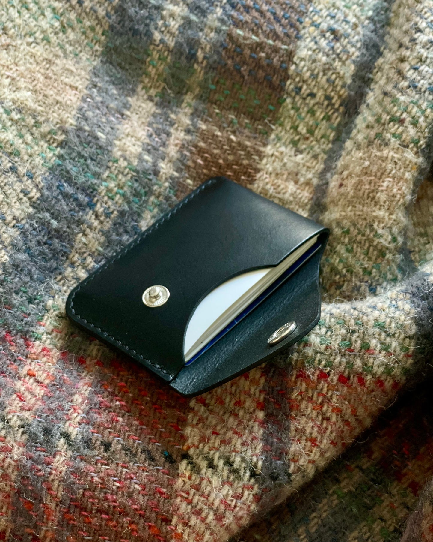 Black Leather Card Holder - Slim Minimalist Wallet