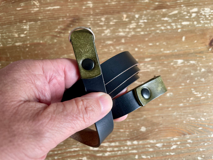 Clearance | Leather Neck Strap | Black/Olive Green 38”