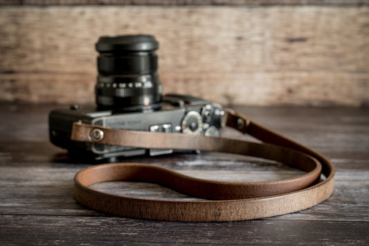 Antique brown leather neck strap 595strapco