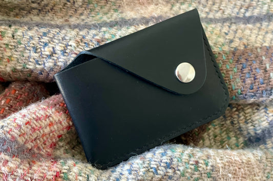Black Leather Card Holder - Slim Minimalist Wallet