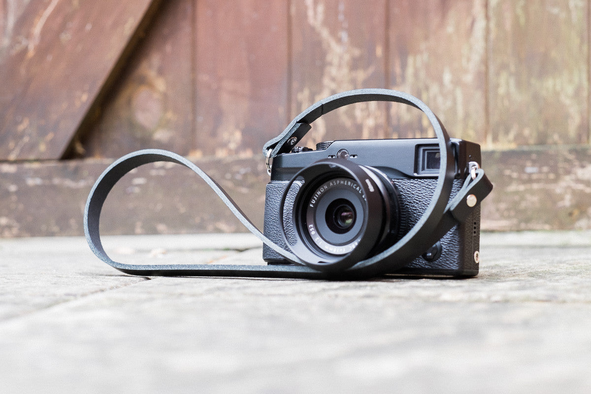 Short leather camera neck straps with nickel fittings handmade UK