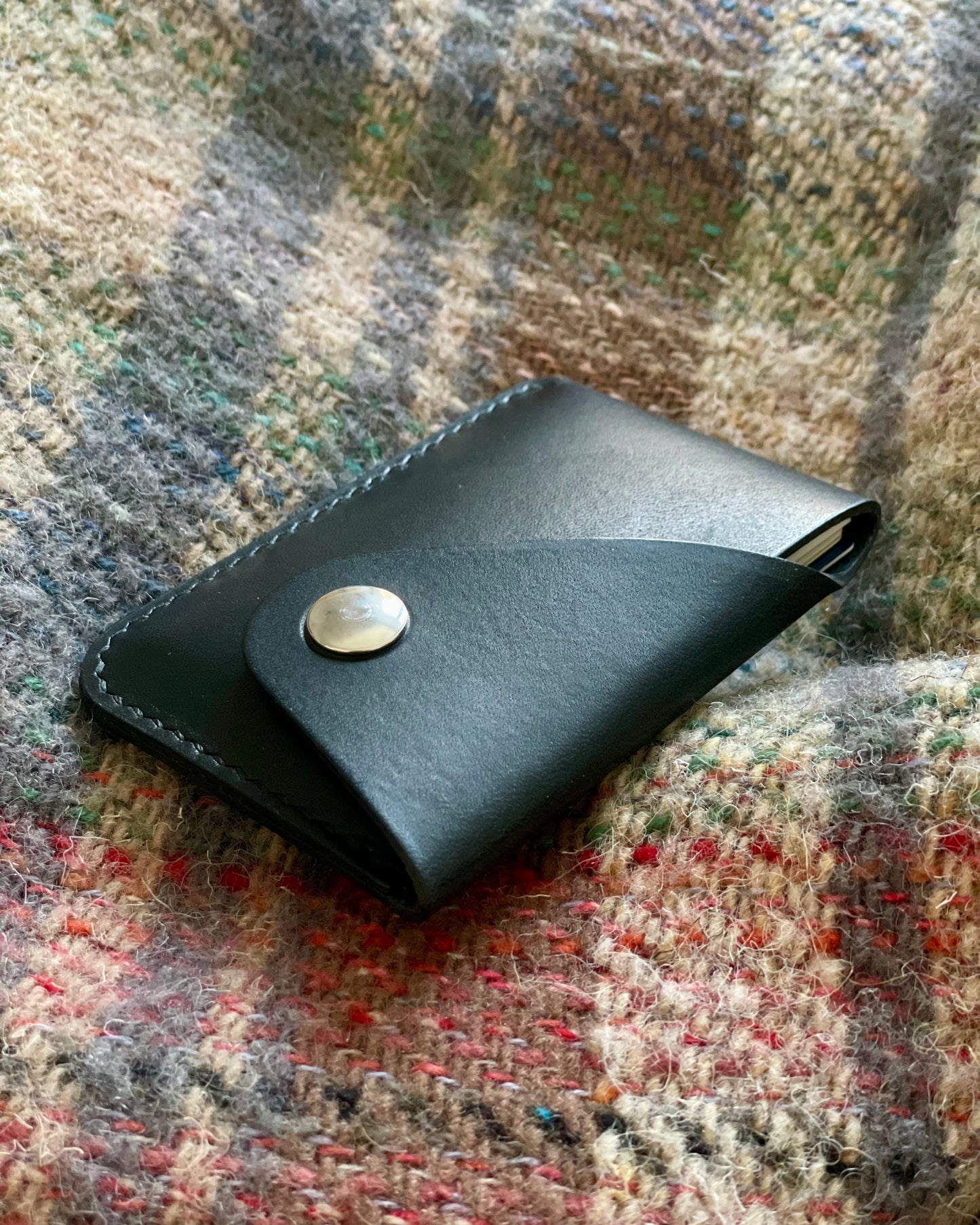 Black Leather Card Holder - Slim Minimalist Wallet