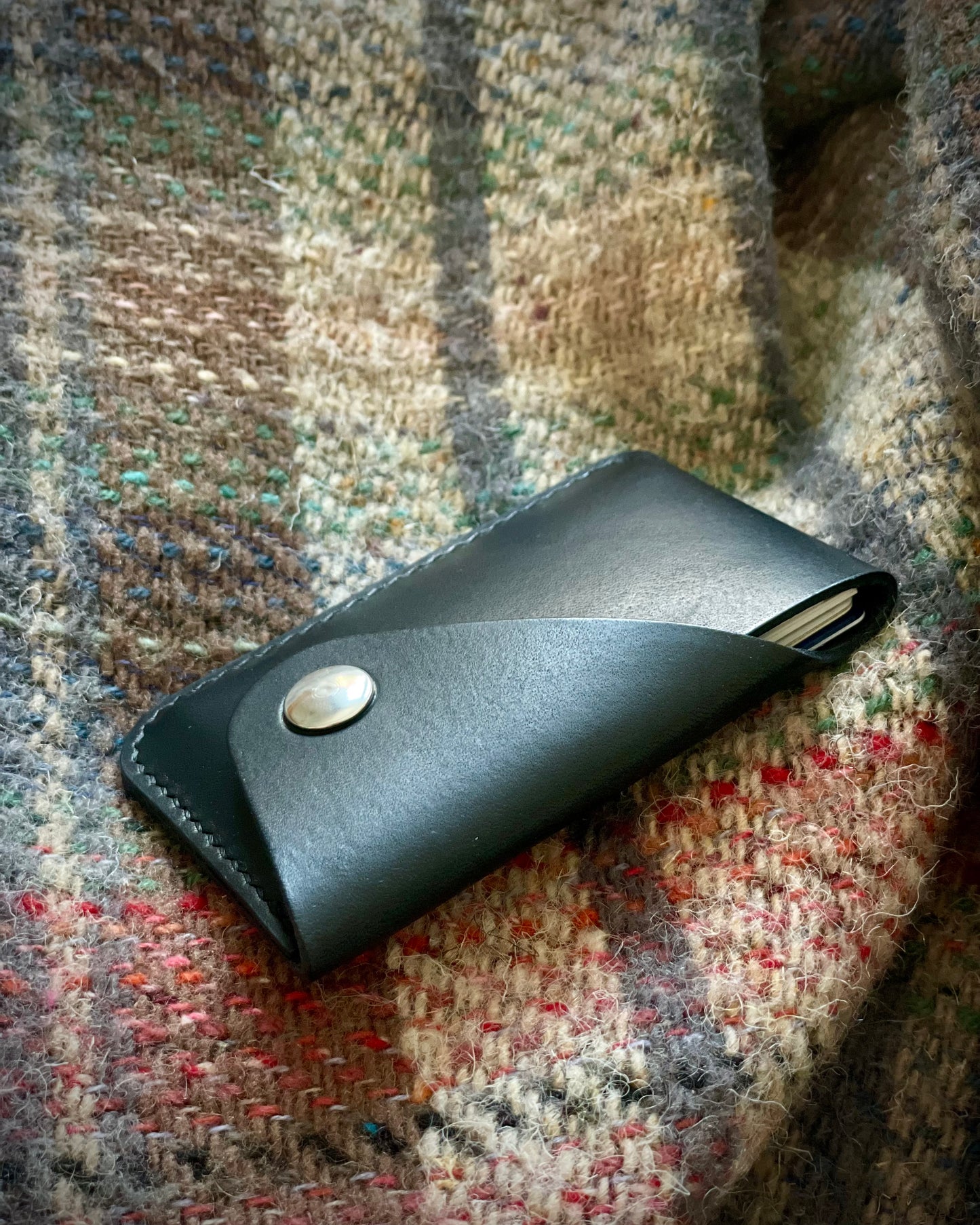 Black Leather Card Holder - Slim Minimalist Wallet