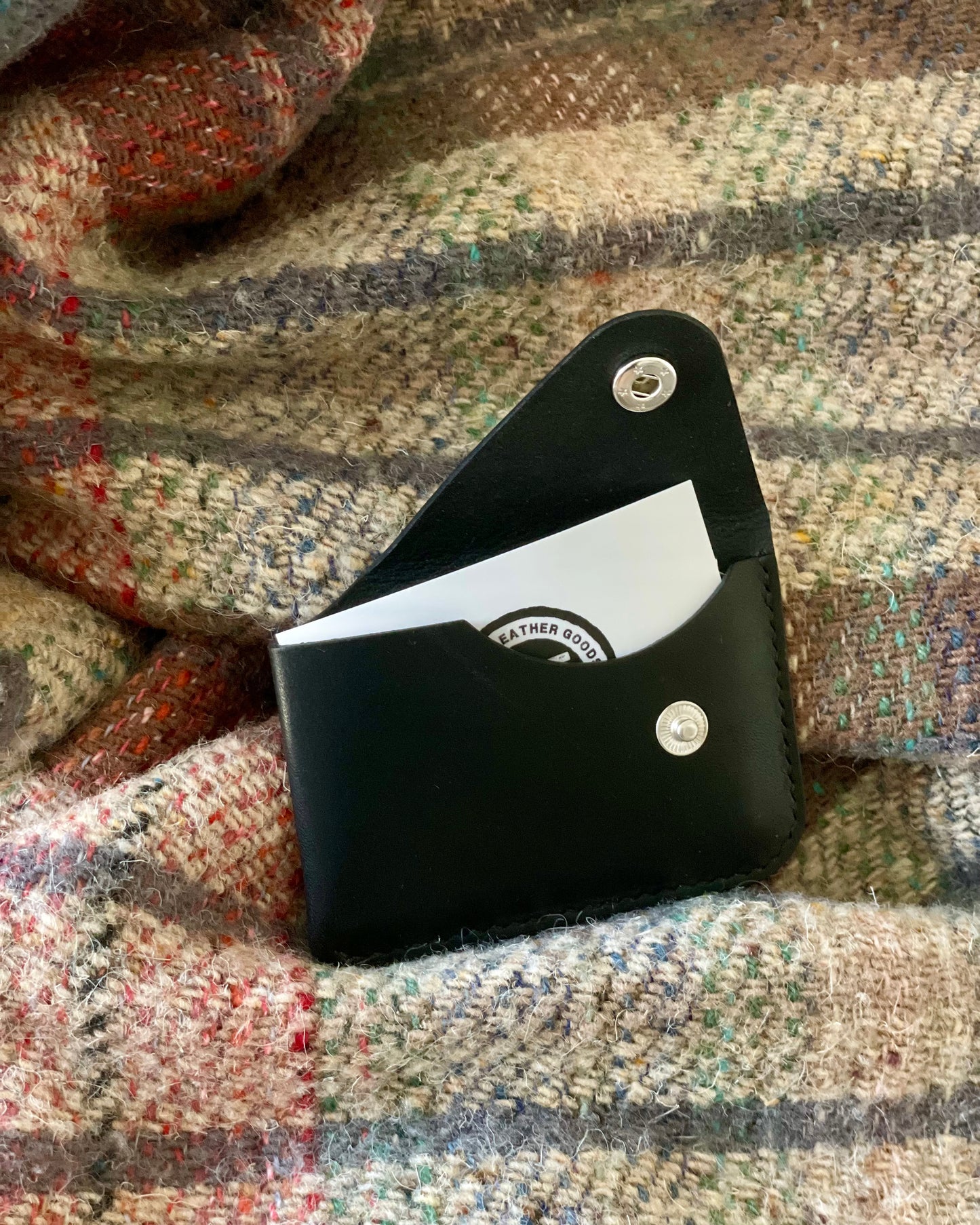 Black Leather Card Holder - Slim Minimalist Wallet