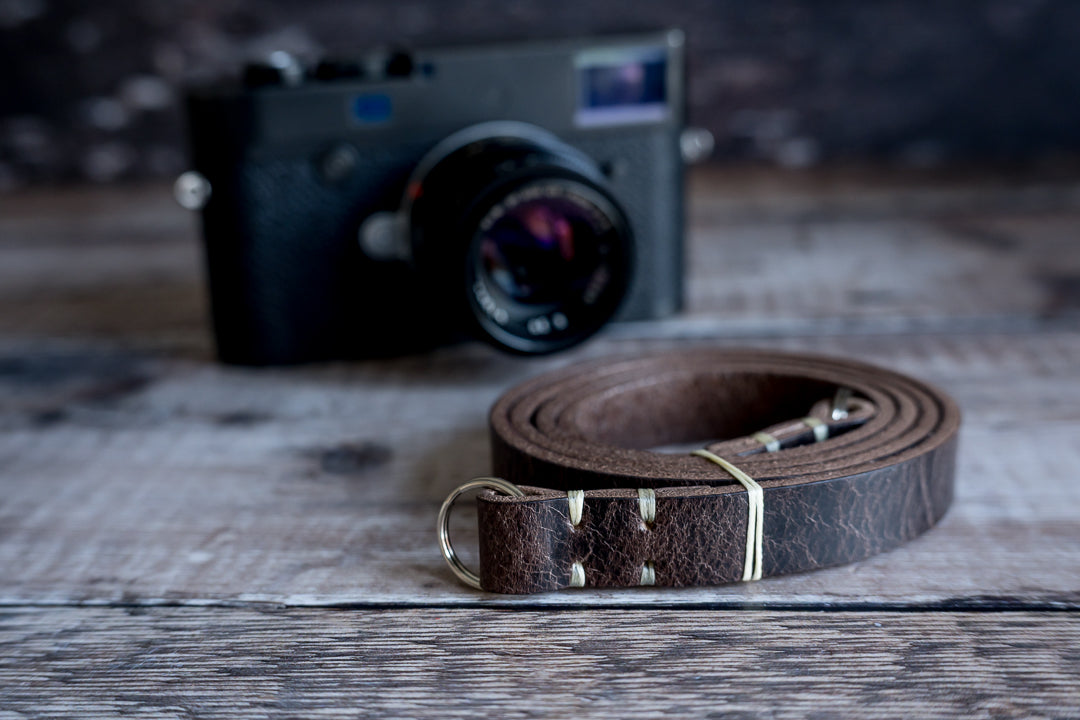 Split ring attachment detail on Savanna handmade leather camera strap