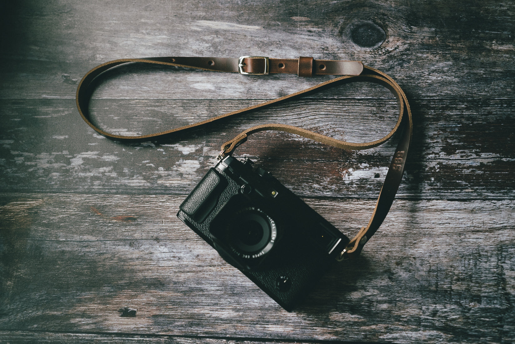 Adjustable leather camera strap 40 to 48 inch length range handmade UK