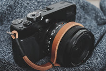 Load image into Gallery viewer, Black on Tan Leather Camera Wrist Strap | 595strapco - 1