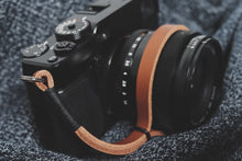 Load image into Gallery viewer, Black on Tan Leather Camera Wrist Strap | 595strapco - 4