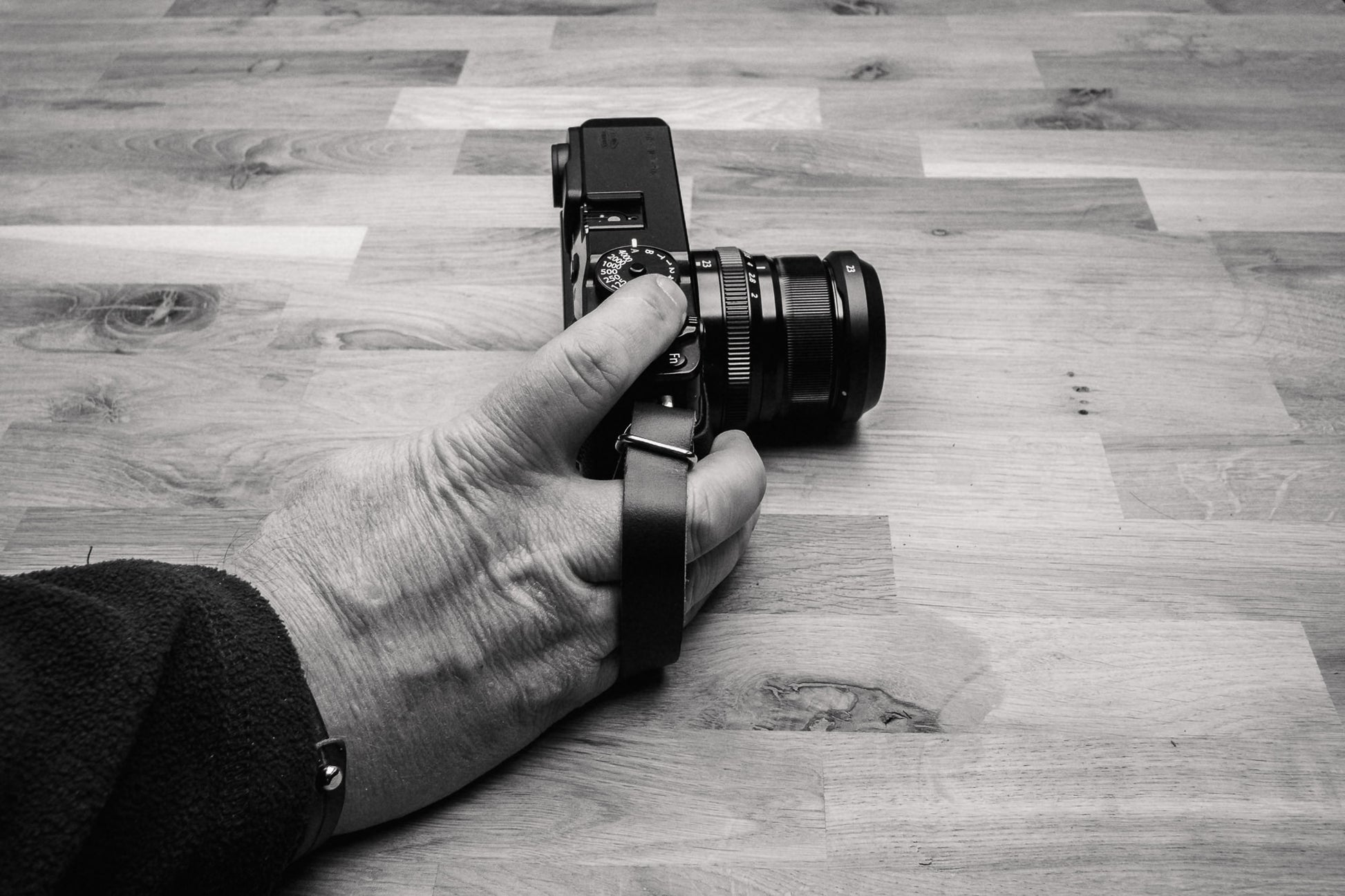 Premium leather finger strap for CSC and mirrorless cameras handmade UK