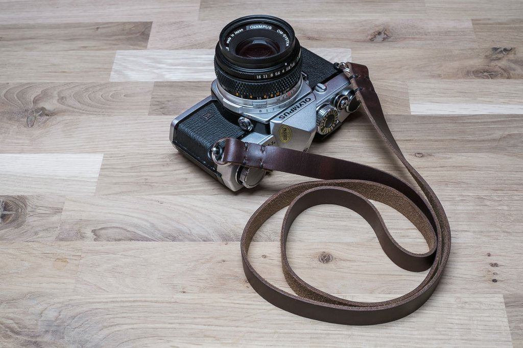 STERLING leather camera strap with optional protective bumpers