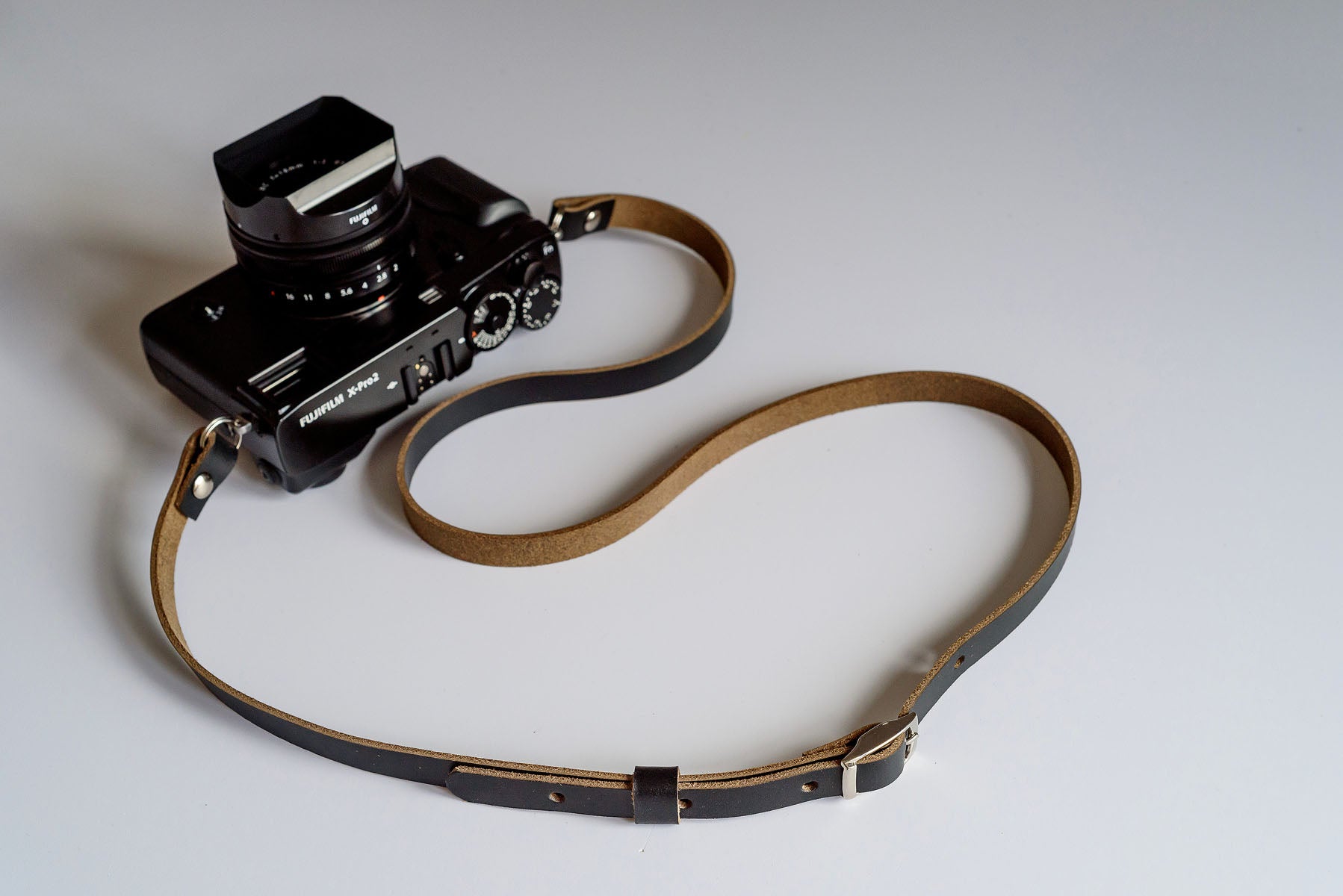 Handcrafted adjustable 16mm leather camera strap for DSLR and mirrorless cameras