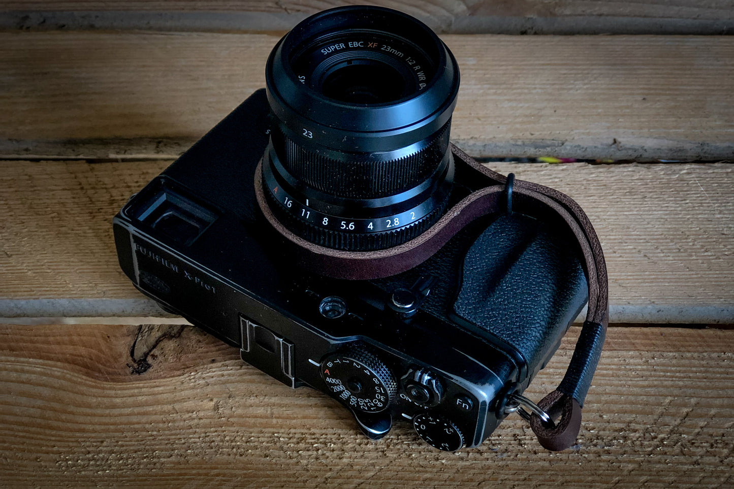 Leather Wrist Strap - Black on Brown