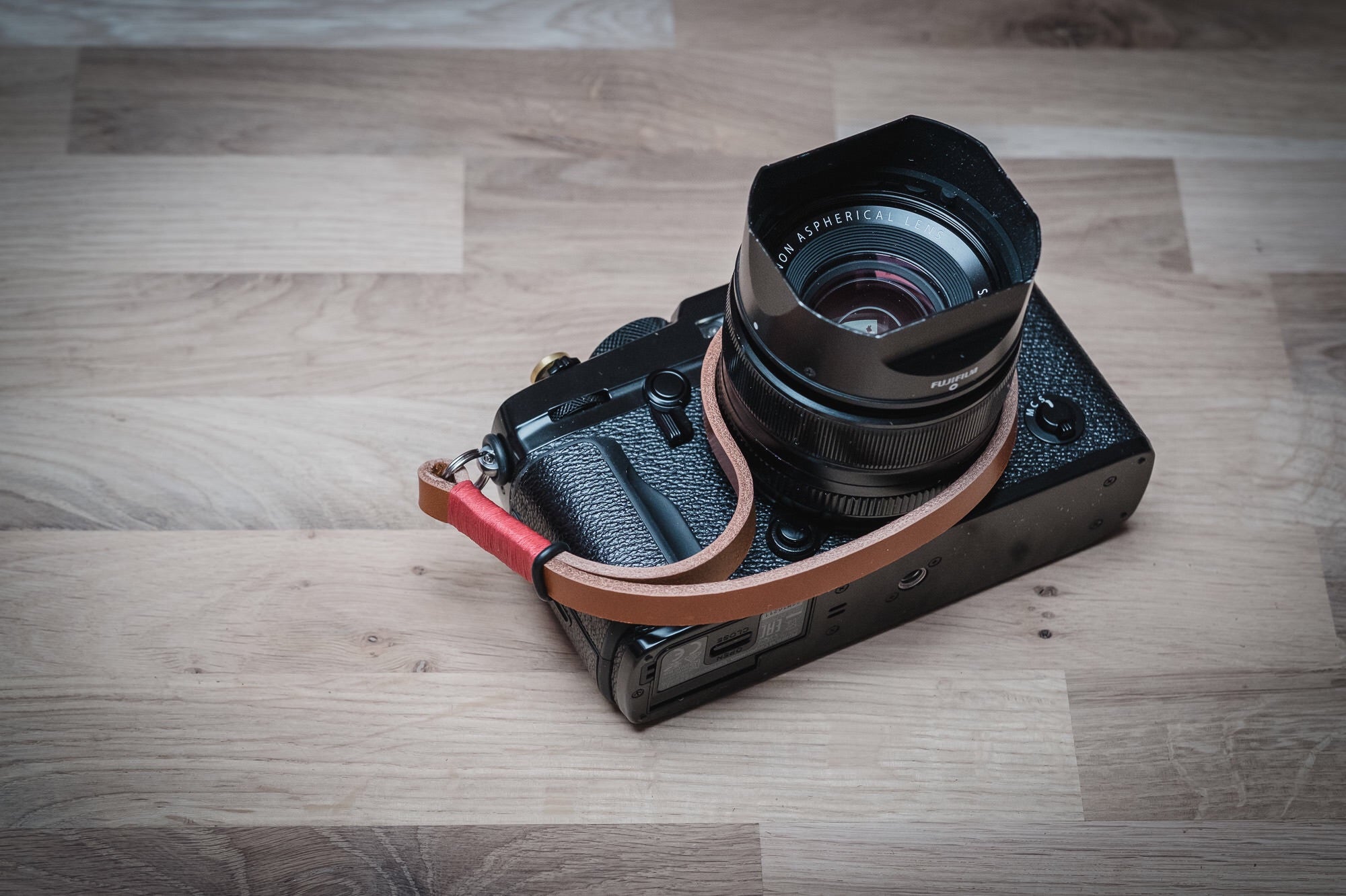 Leather Wrist Strap - Red on Tan