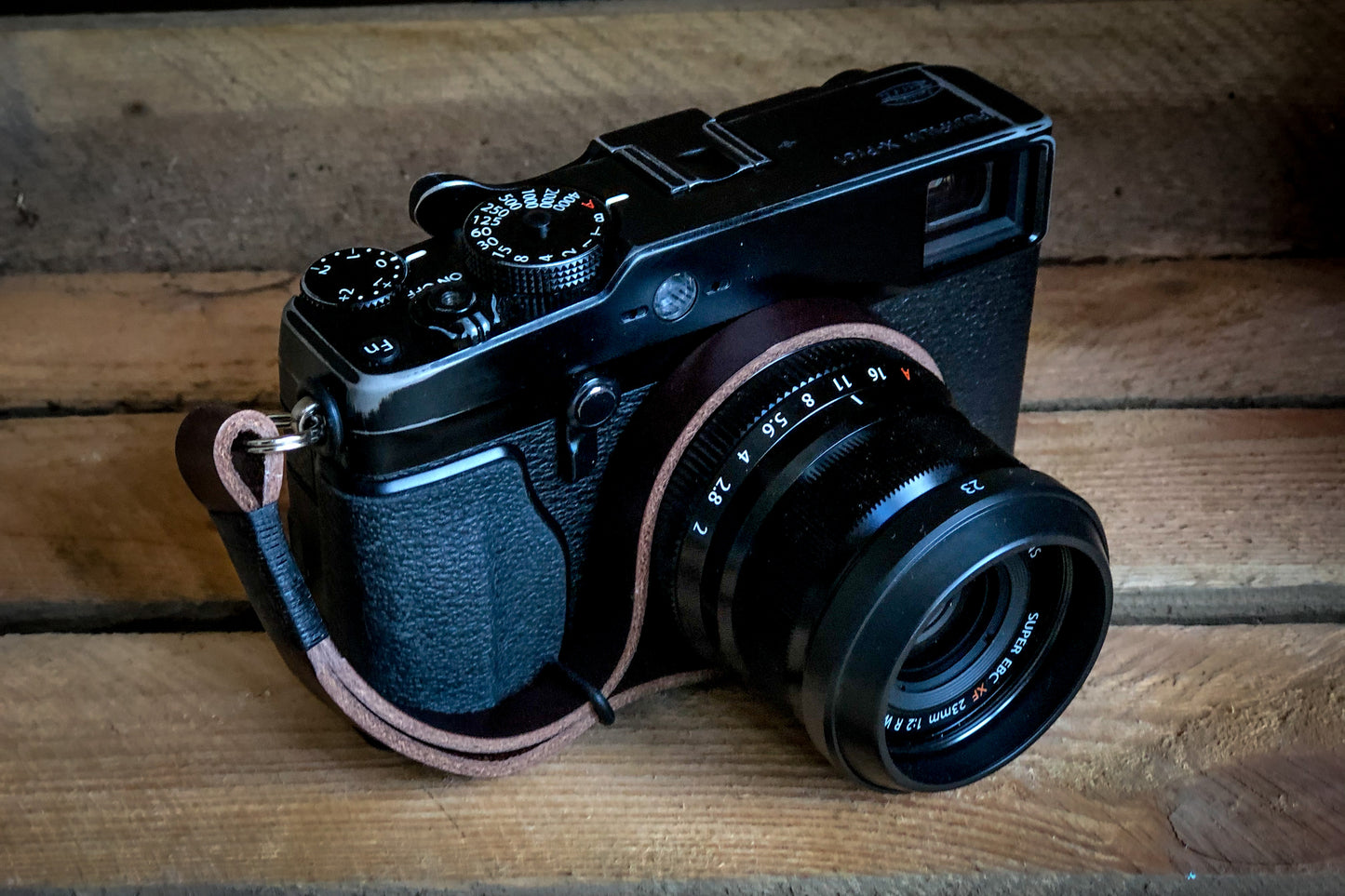 Leather Wrist Strap - Black on Brown