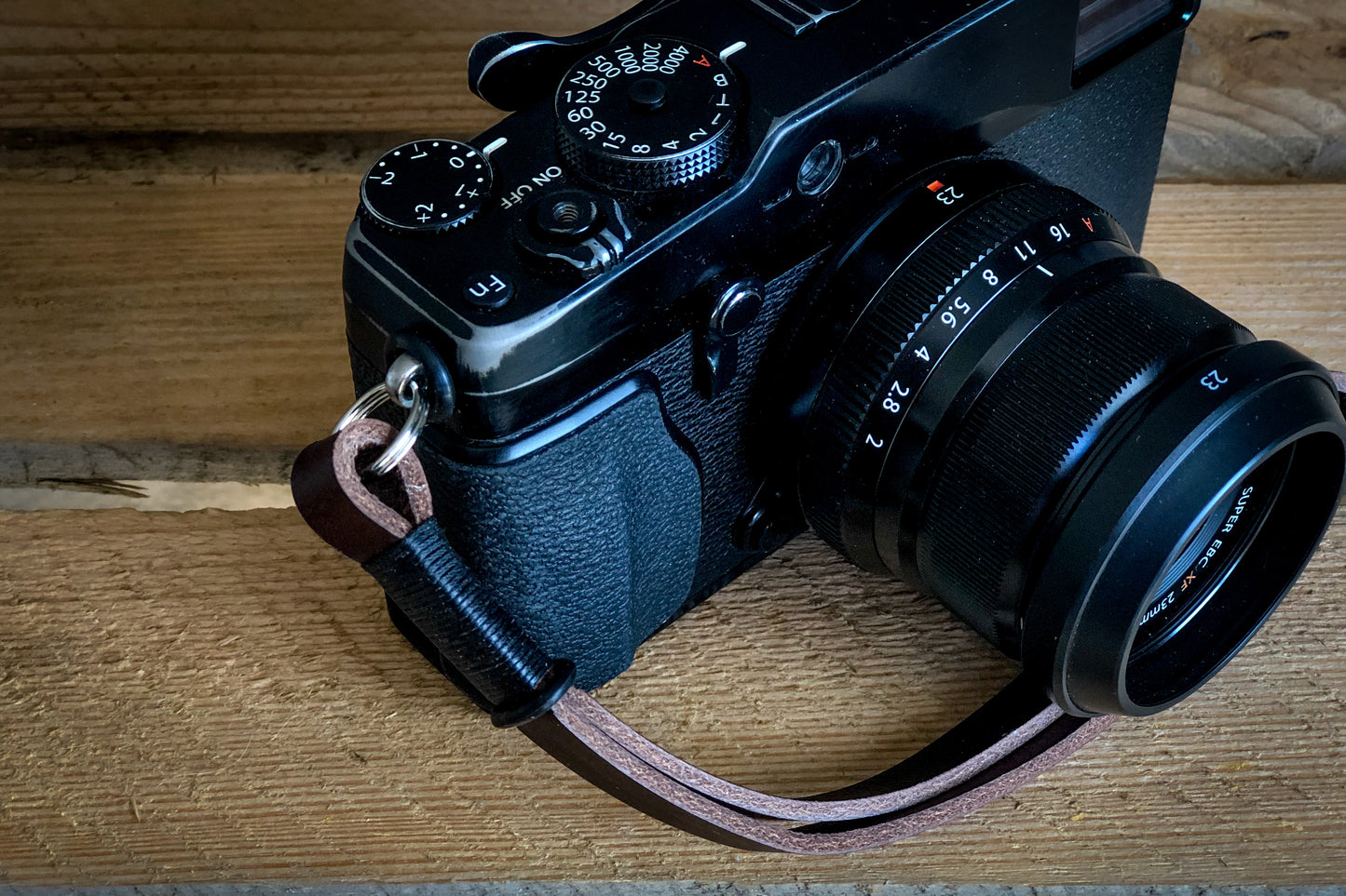 Leather Wrist Strap - Black on Brown