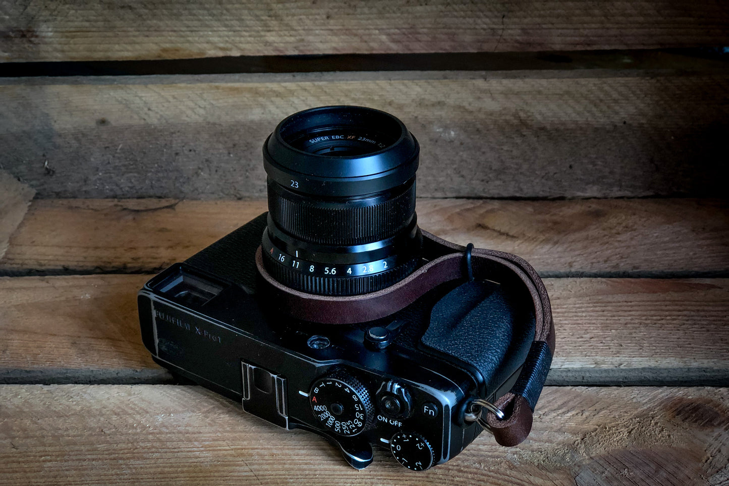 Leather Wrist Strap - Black on Brown