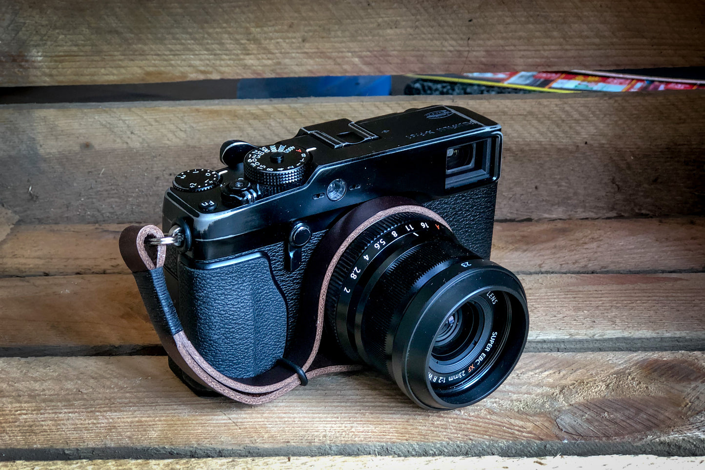 Leather Wrist Strap - Black on Brown